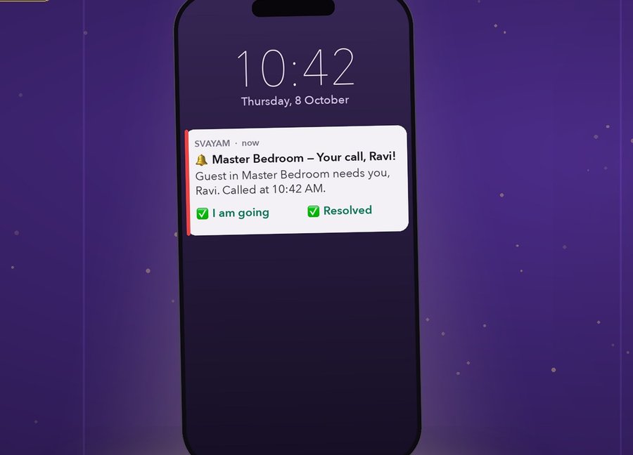 Staff phone lock screen showing a guest call alert